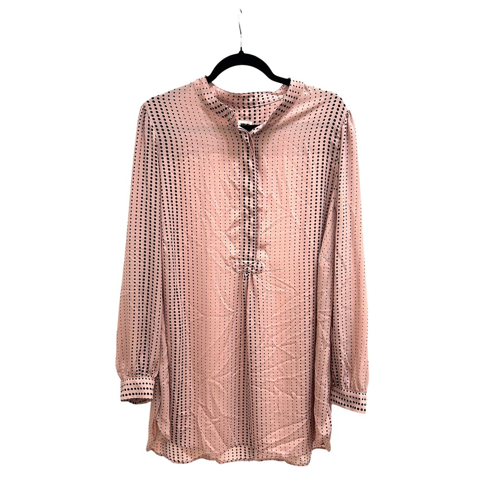 Anne Klein Women Blush Pink Polka Dot Long Sleeve Band Collar Tunic Blouse
